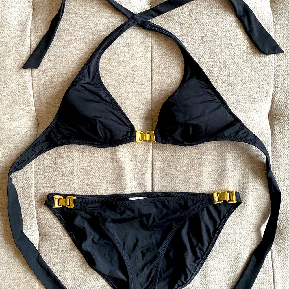 Trina Turk Black Bikini Set with Gold Accents